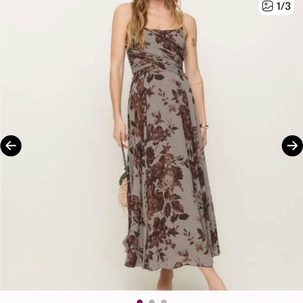 Reformation Taupe Maxi Dress with Brown Floral Print
